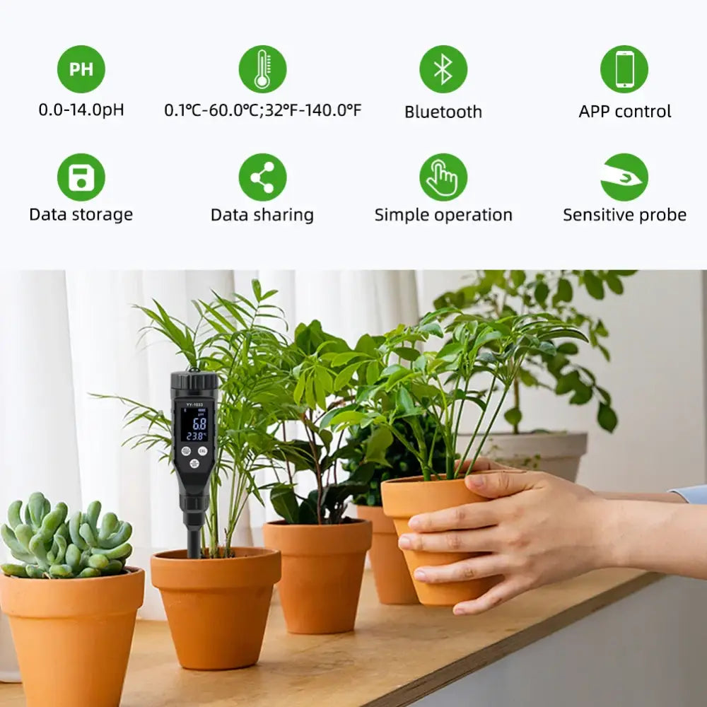 Smart Bluetooth Soil pH Meter 0–14 for Plants & Hydroponics - Soil Meter - HBC