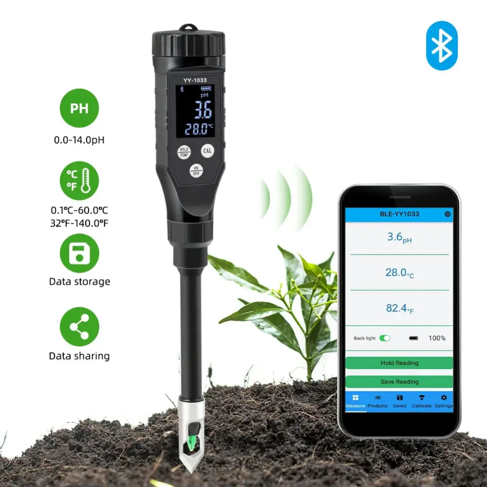 Smart Bluetooth Soil pH Meter 0–14 for Plants & Hydroponics - Soil Meter - HBC
