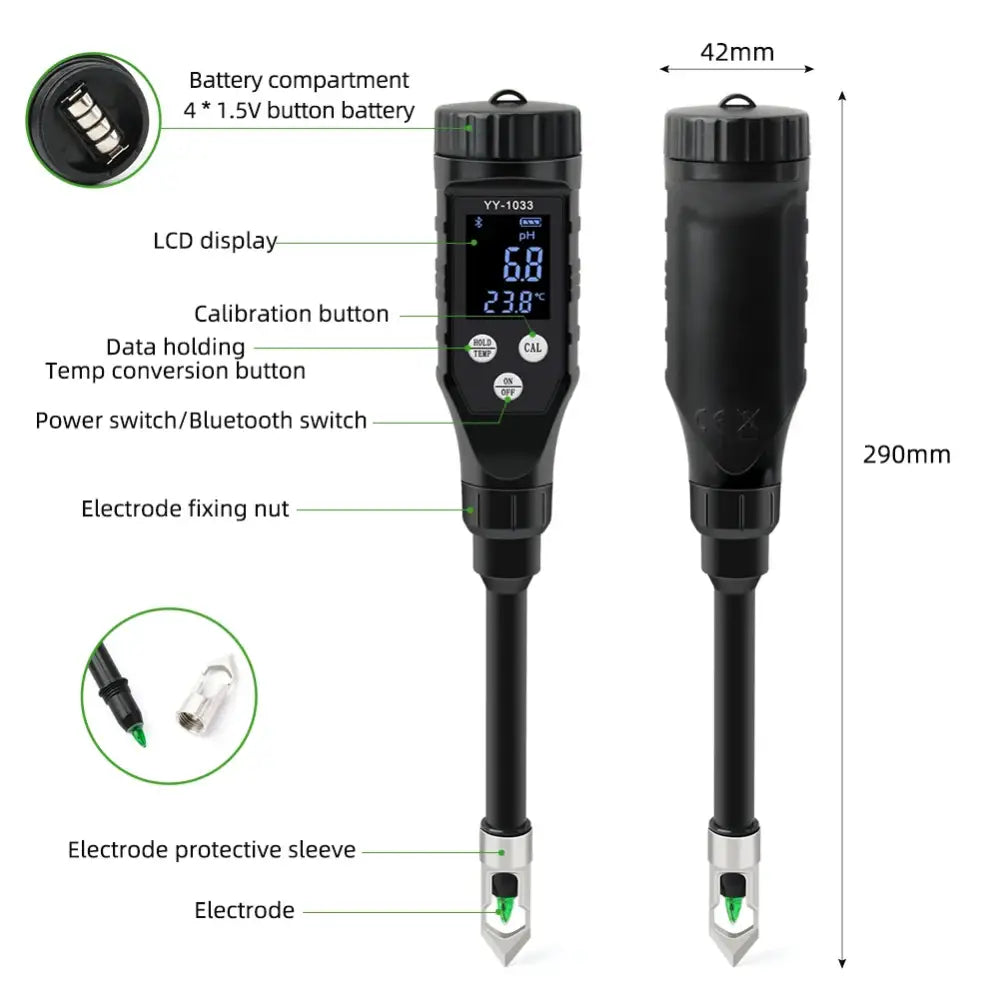 Smart Bluetooth Soil pH Meter 0–14 for Plants & Hydroponics - Soil Meter - HBC