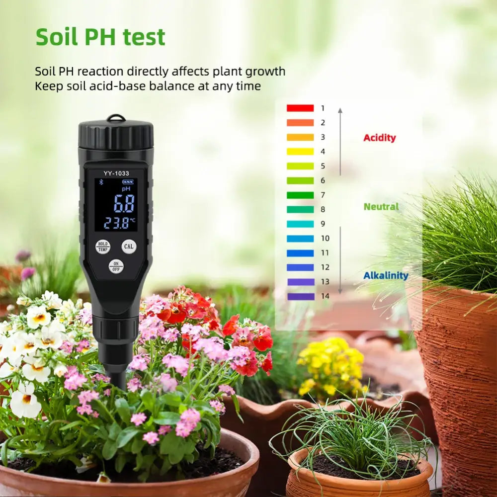 Smart Bluetooth Soil pH Meter 0–14 for Plants & Hydroponics - Soil Meter - HBC