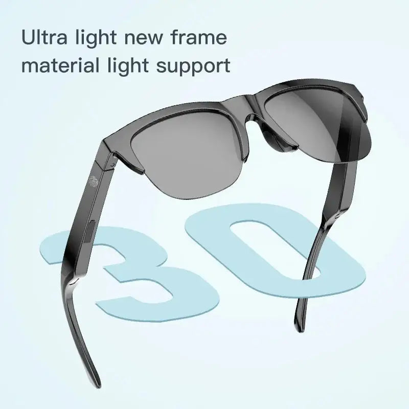 Smart Bluetooth V5.3 Sunglasses: High-Fidelity Outdoor Sports Headphones with UV Protection for Men and Women - Black