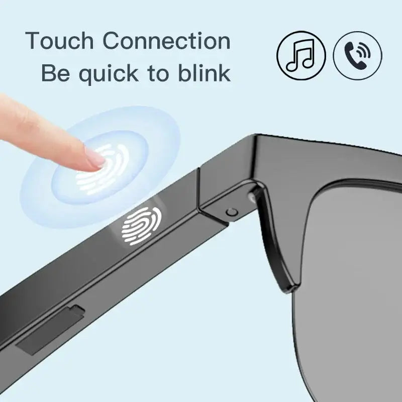 Smart Bluetooth V5.3 Sunglasses: High-Fidelity Outdoor Sports Headphones with UV Protection for Men and Women - Black