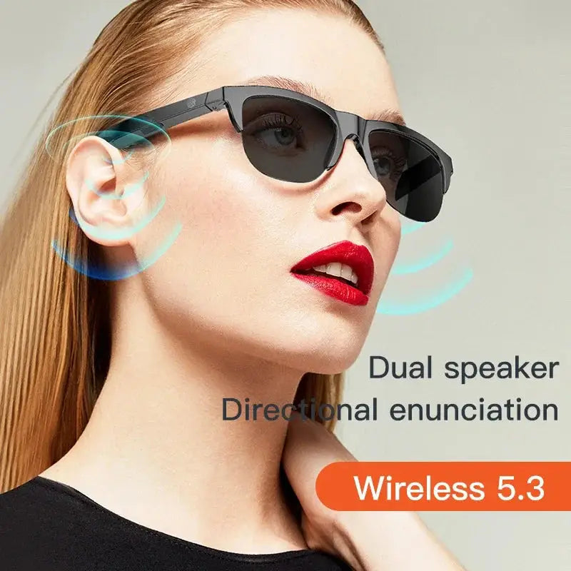 Smart Bluetooth V5.3 Sunglasses: High-Fidelity Outdoor Sports Headphones with UV Protection for Men and Women - Black