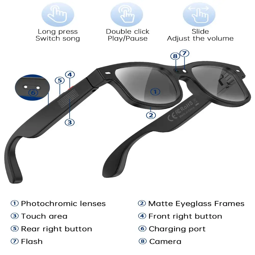 Smart Cycling Glasses – 8MP Camera Bluetooth Calling Translation - 9eight5