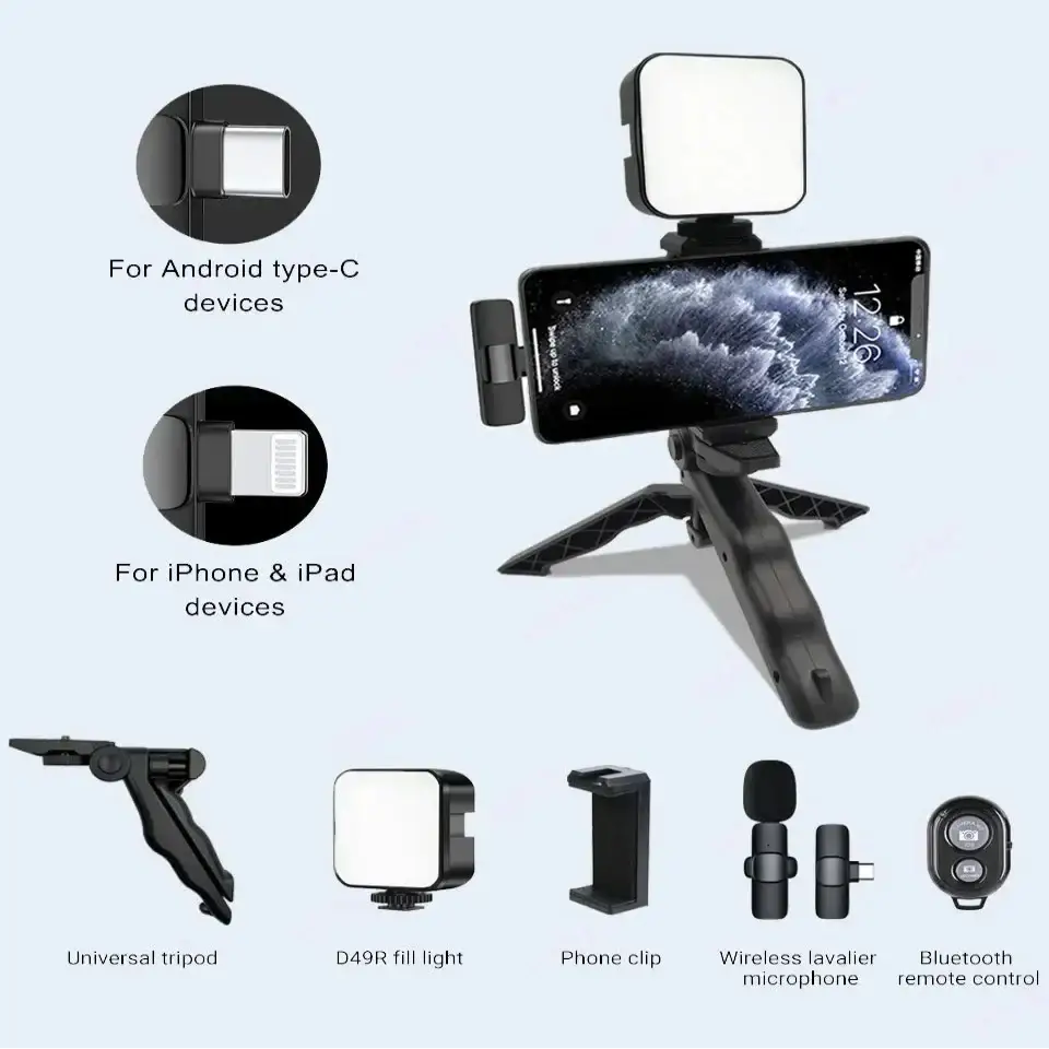 Smartphone Video Kit with Mic LED Light & Tripod (2 types available) - 9eight5