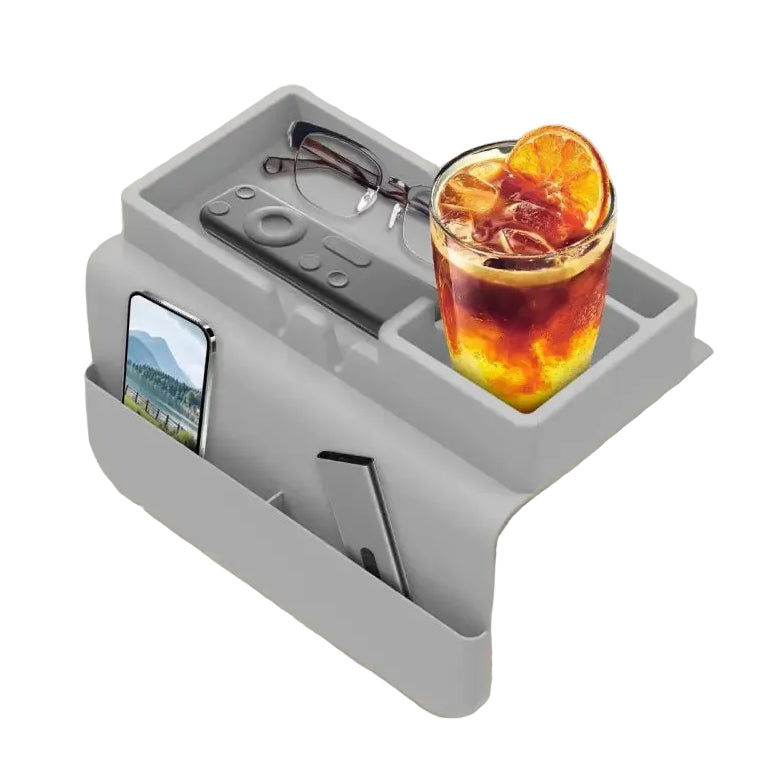 Sofa Cup Holder Silicone Sofa Armrest Tray with Side Pocket Dual Slot Beverage Snack Storage Phone Remote Control