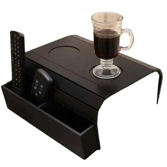 Sofa Tray Table - Remote Control and Cellphone Organizer Holder Arm Rest with Pockets. Fits Over Square Chair Arms