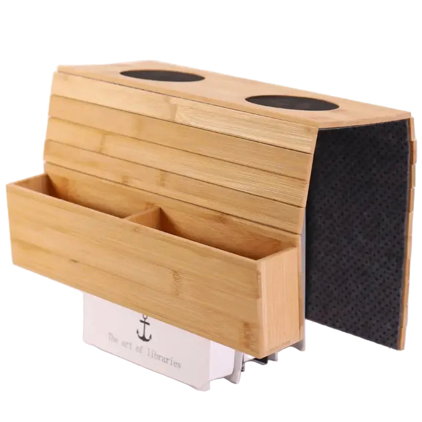 Sofa Tray Table - Remote Control and Cellphone Organizer Holder Arm Rest with Pockets. Fits Over Square Chair Arms