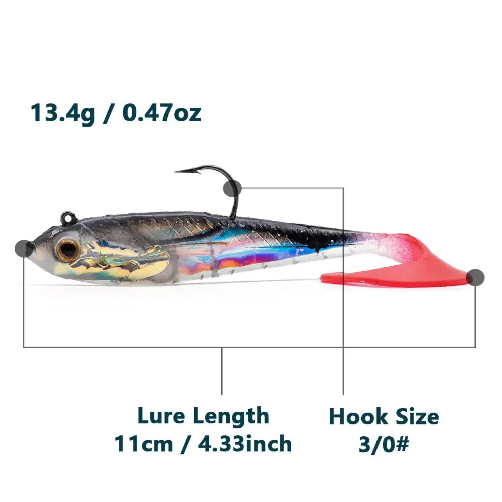 Soft Fishing Lures with Lead Head Jigs – Bass & Trout (Several quantities and colours available) - 3Pcs-Black 11cm - SS
