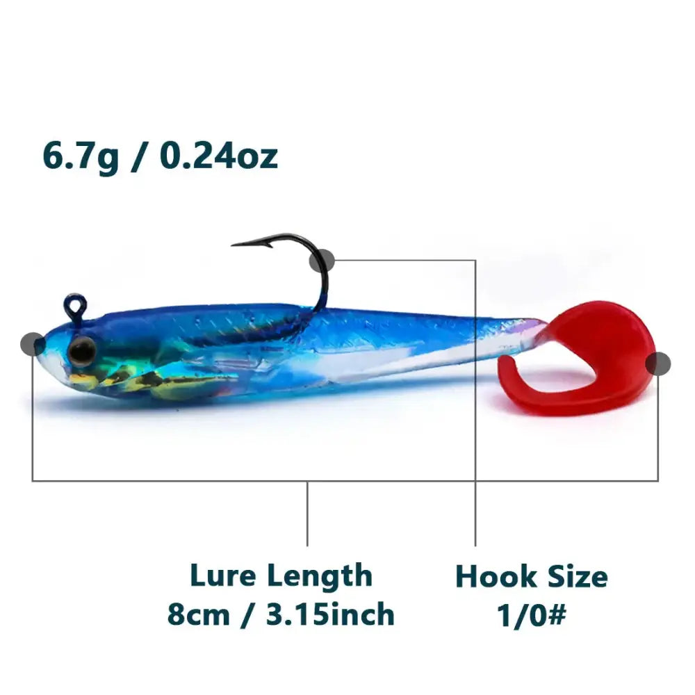 Soft Fishing Lures with Lead Head Jigs – Bass & Trout (Several quantities and colours available) - 3Pcs-Blue 8cm - SS