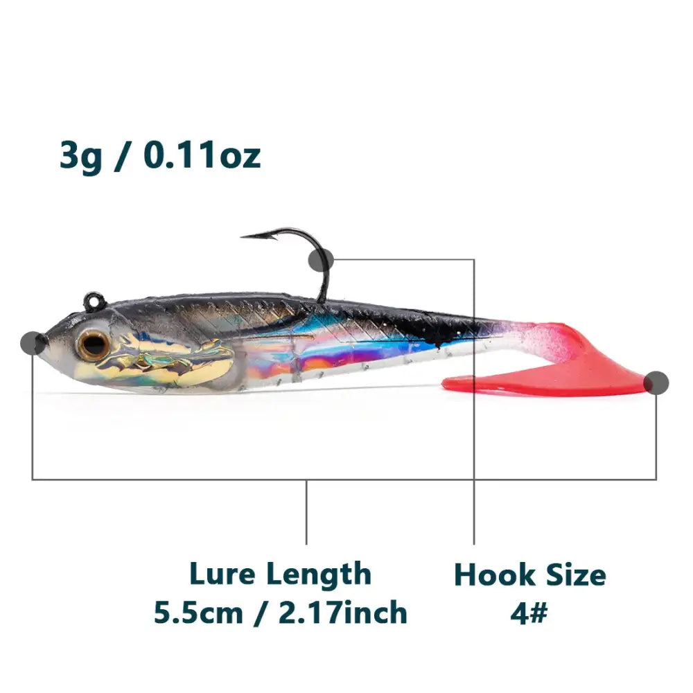 Soft Fishing Lures with Lead Head Jigs – Bass & Trout (Several quantities and colours available) - 3Pcs-Black 5.5cm - SS