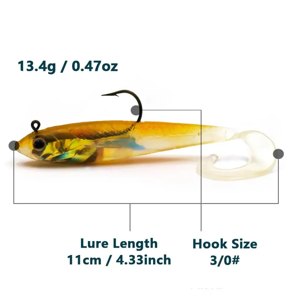 Soft Fishing Lures with Lead Head Jigs – Bass & Trout (Several quantities and colours available) - 3Pcs-Yellow 11cm - SS