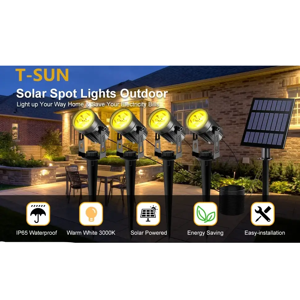 Solar Powered Spotlight IP65 Solar LED Light Outdoor Landscape Yard Garden Tree Separately Lamp Aluminum Anti Rust