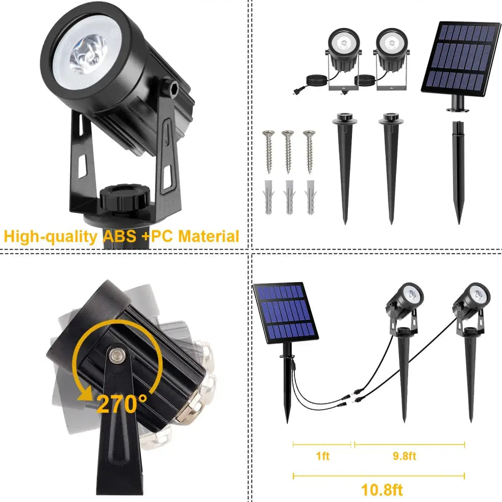 Solar Powered Spotlight IP65 Solar LED Light Outdoor Landscape Yard Garden Tree Separately Lamp Aluminum Anti Rust