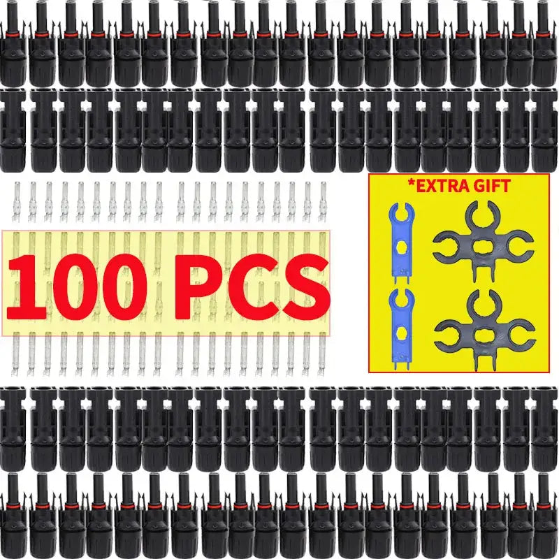 Solar PV Panel Crimping Tool Kit (AWG 14–10 2.5/4/6mm²) - 100pcs (50pairs) / Crimping Tool Kit - HBC