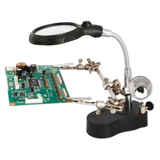 Soldering Iron Stand with Clamp Magnifying Glass & Lights