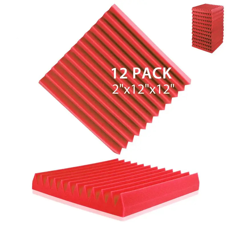 Soundproofing Foam Panels (12-Pack) (8 colours available) - Red / 5cm Thick|Medium Density - SS