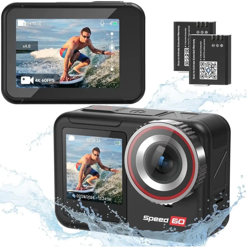 Speed 60 Waterproof Underwater Camera - 4K 60FPS Action Camera with 2.35-Inch Touch Screen EIS Stabilization HDR 8X