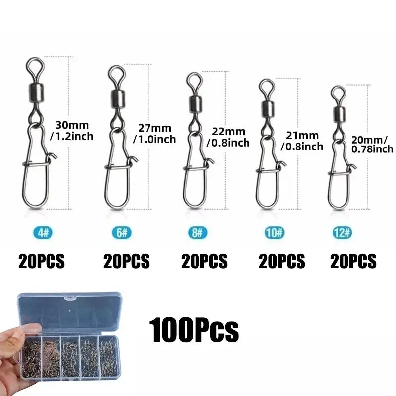 Stainless Steel Fishing Swivel Snaps – 50/100/200pcs - 100Pcs - SS