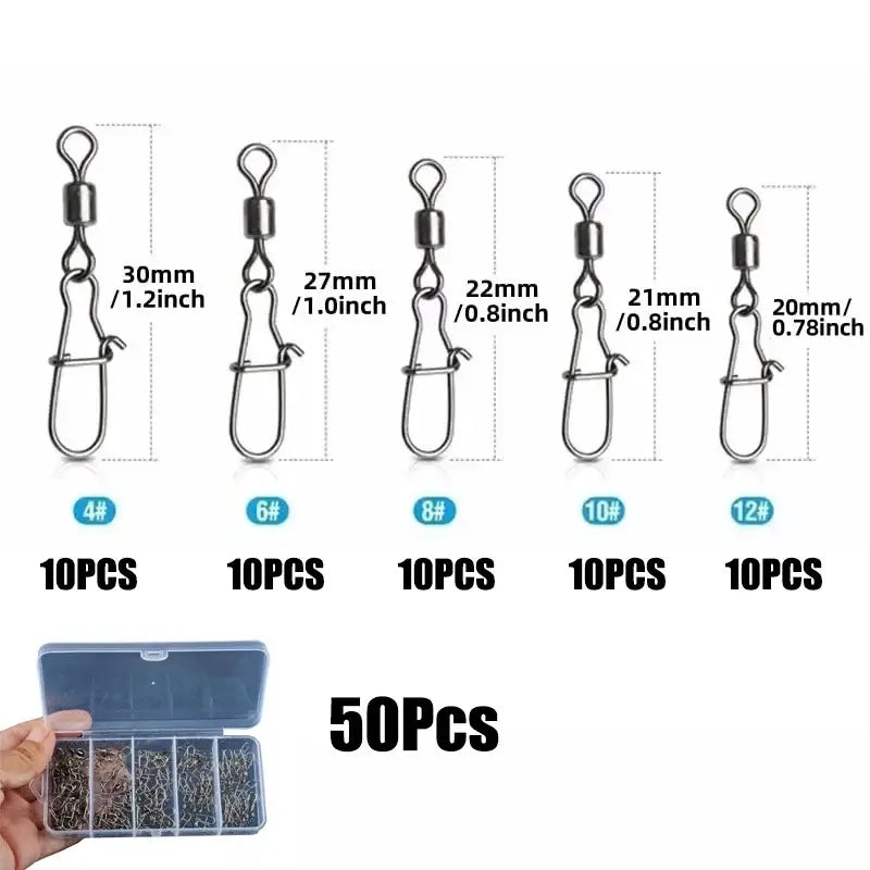 Stainless Steel Fishing Swivel Snaps – 50/100/200pcs - 50Pcs - SS