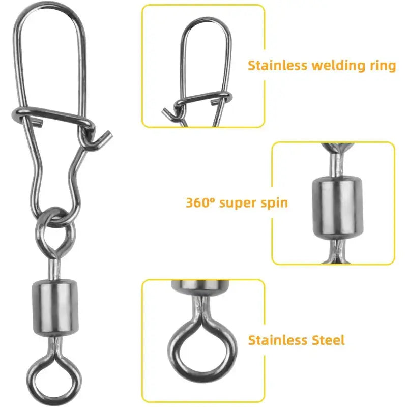 Stainless Steel Fishing Swivel Snaps – 50/100/200pcs - SS