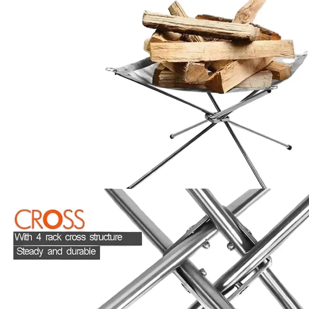 Stainless Steel Foldable Camping Fire Pit & BBQ Rack - SS