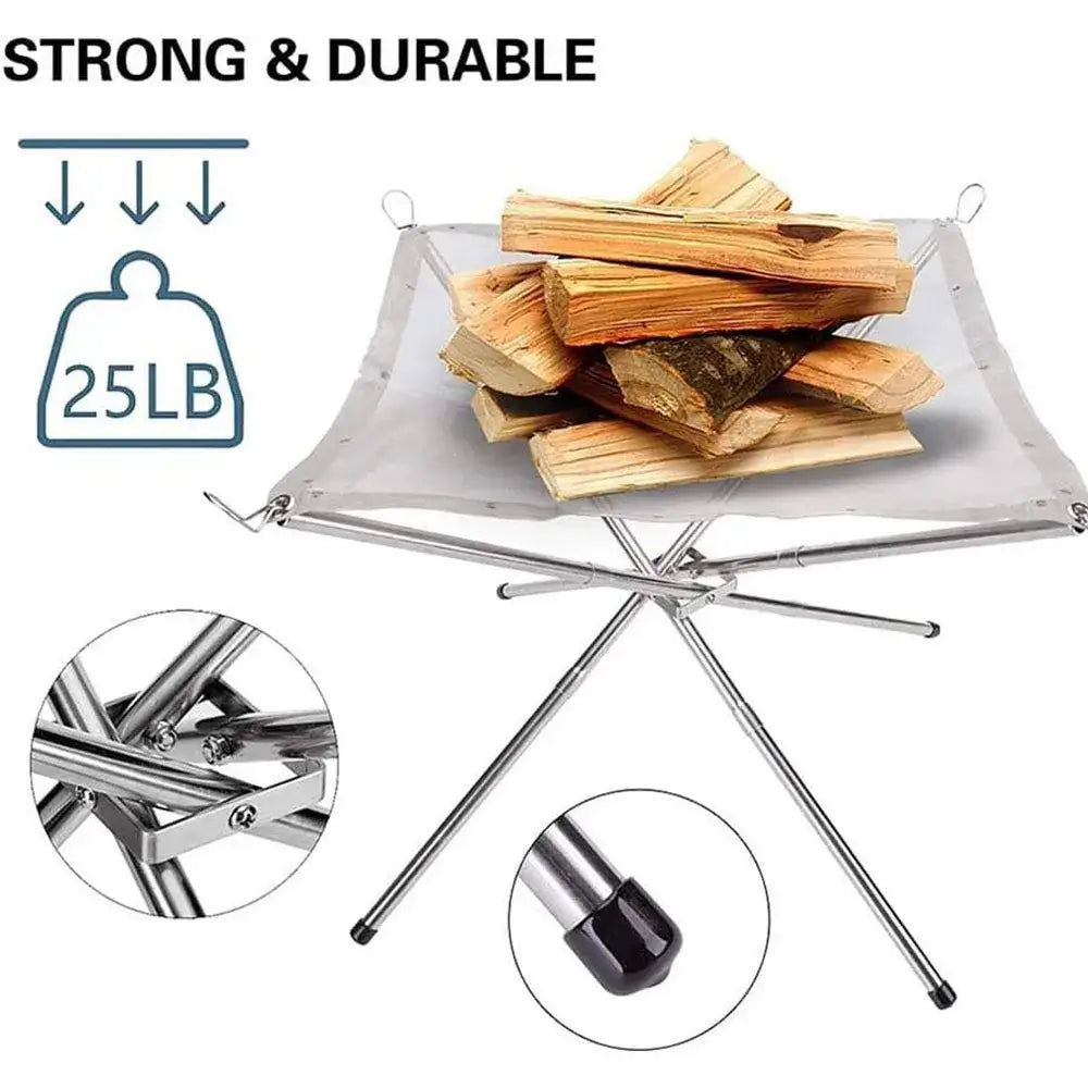 Stainless Steel Foldable Camping Fire Pit & BBQ Rack - SS