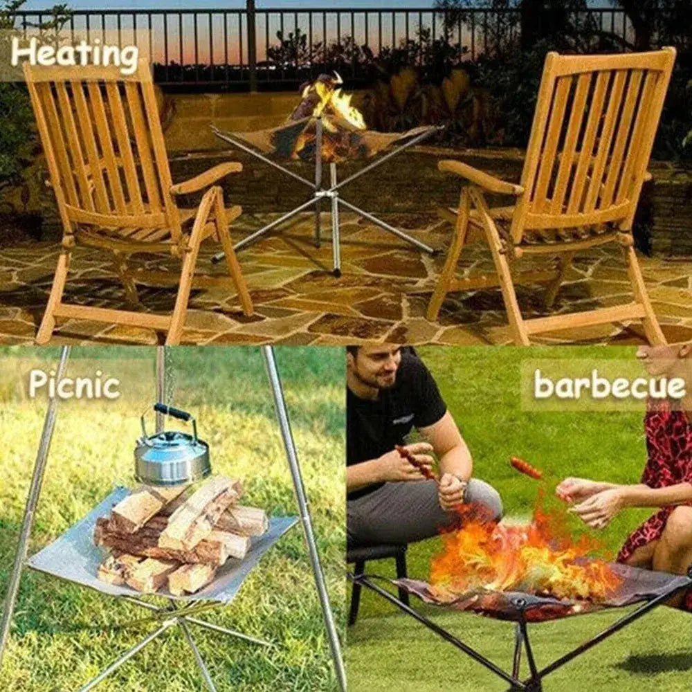 Stainless Steel Foldable Camping Fire Pit & BBQ Rack - SS