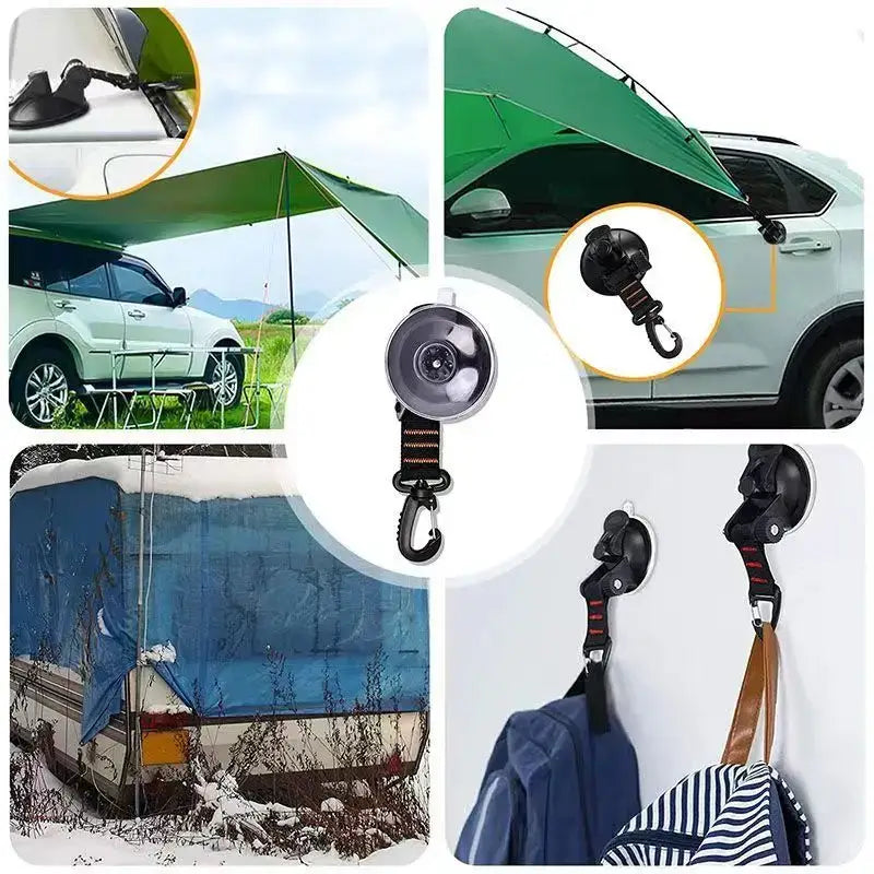 Strong Car Suction Cup Anchor Heavy Duty Tent Securing Hook Outdoor Camping Canopy Awning Tarp Tie Down Carabiner