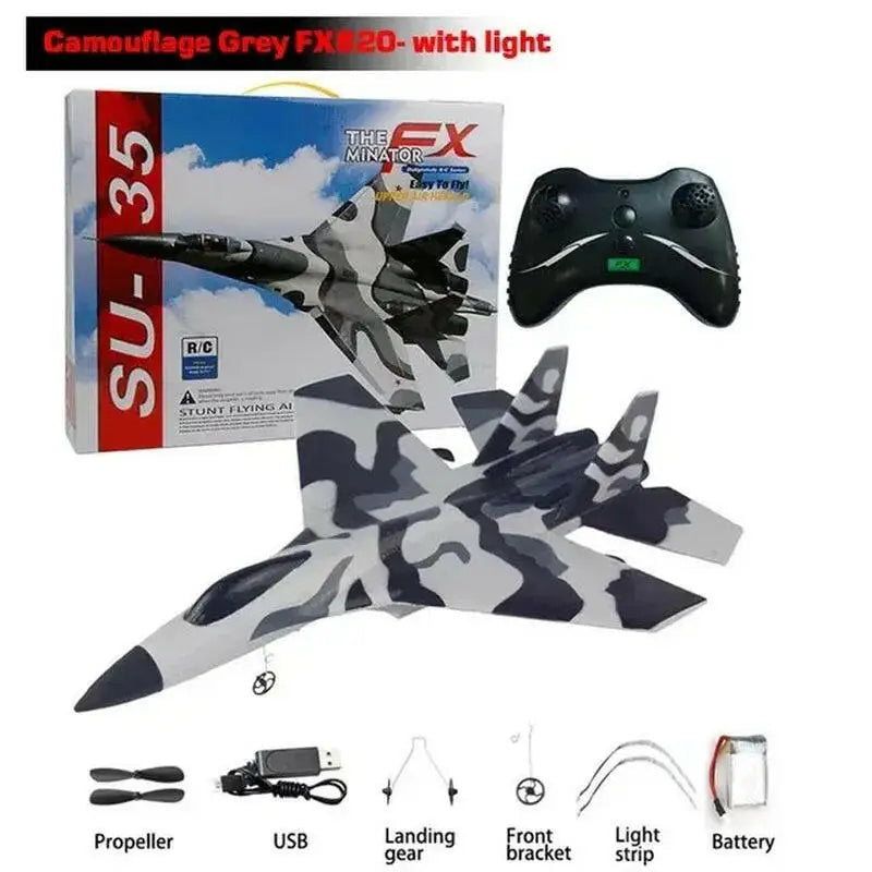 SU35 Remote Control Glider Aircraft FX620 FX820 2.4G with LED Lights - Foam Model Plane for Children Gifts - Camouflage