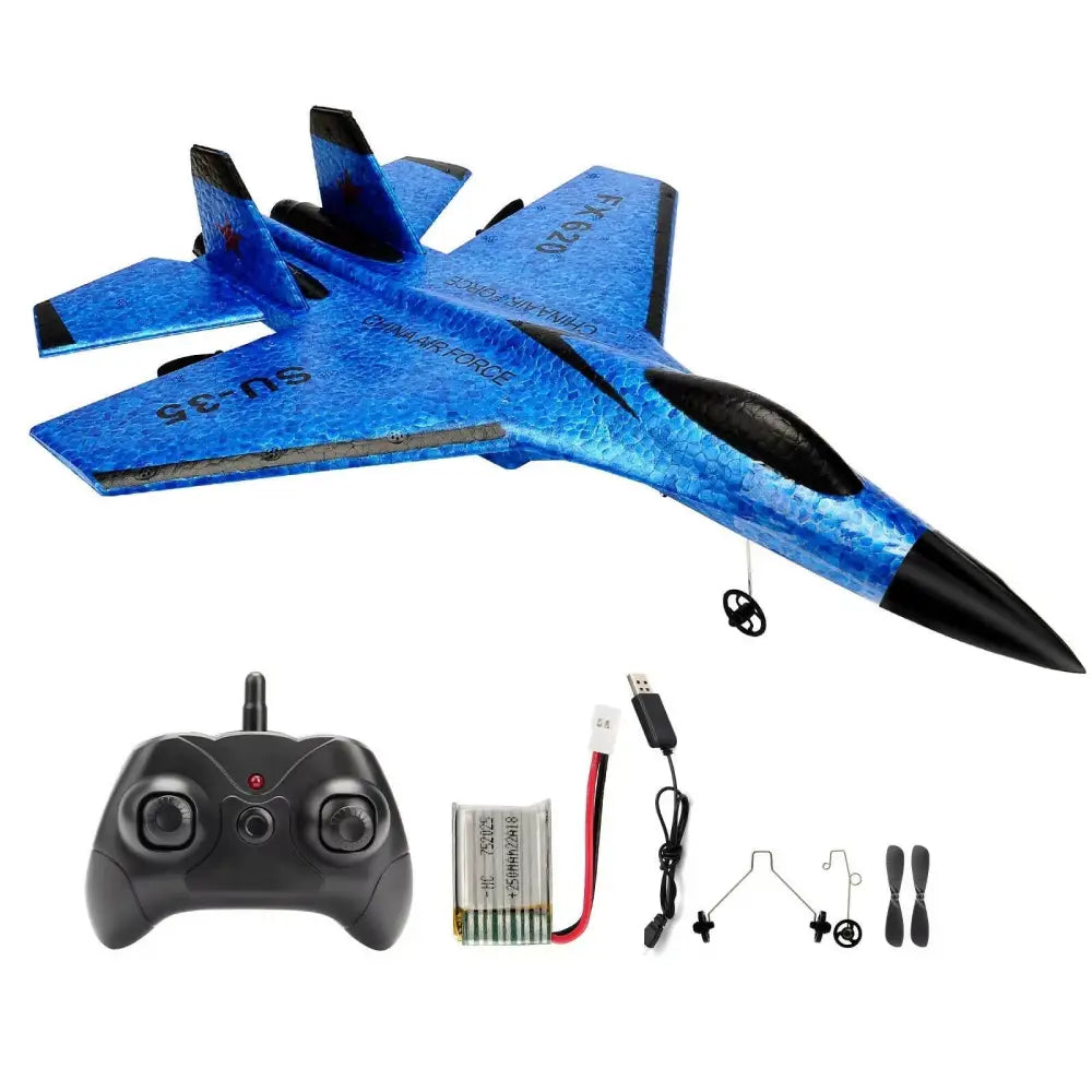 SU35 Remote Control Glider Aircraft FX620 FX820 2.4G with LED Lights - Foam Model Plane for Children Gifts - Blue