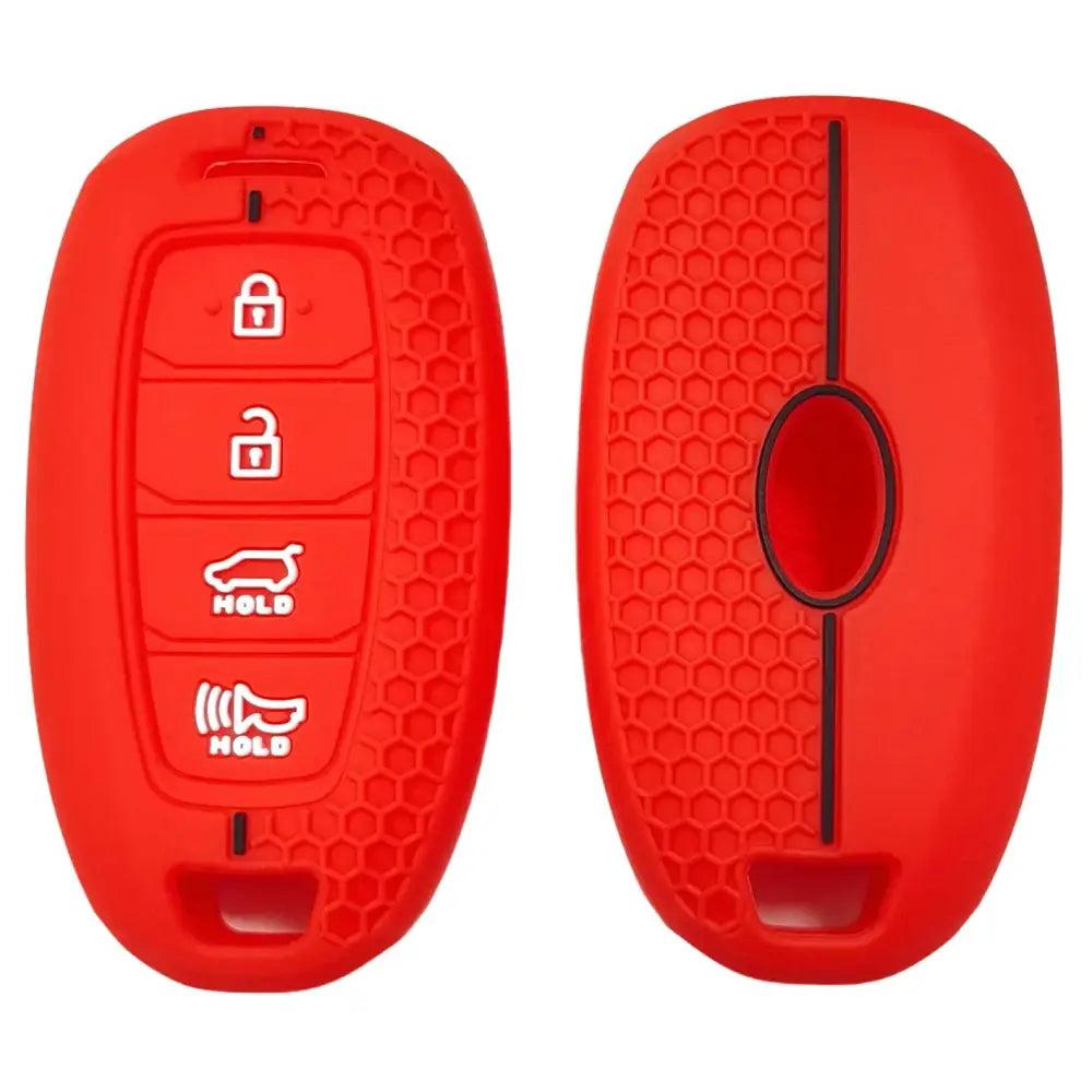 Suitable for Hyundai Kustu 270 Elantra Sonata remote control 4-button honeycomb pattern car silicone key cover - Red