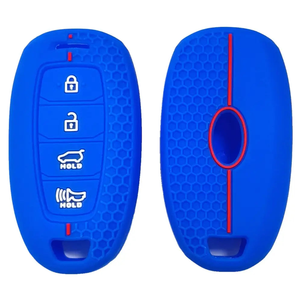 Suitable for Hyundai Kustu 270 Elantra Sonata remote control 4-button honeycomb pattern car silicone key cover - Blue