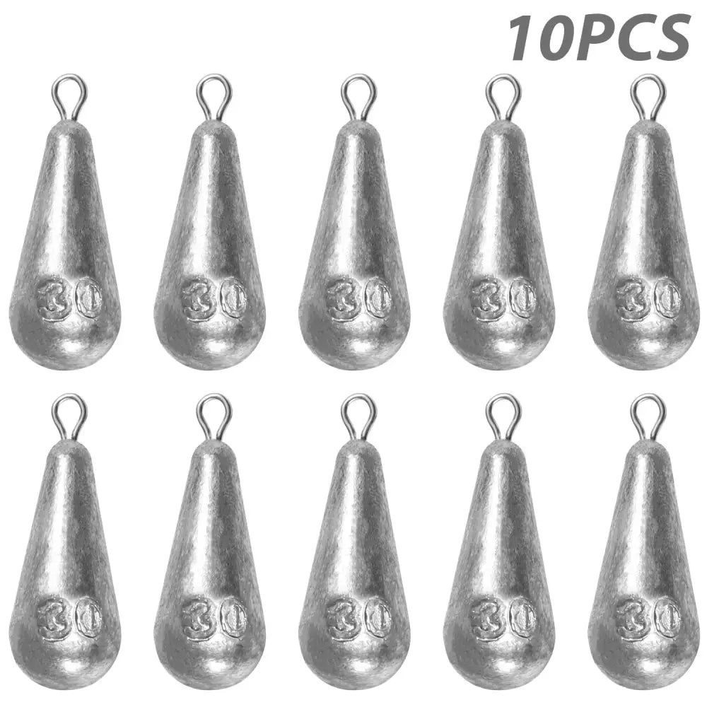 Teardrop Fishing Sinkers – Lead Weights for Bass (10 Sizes) - 30g-1.06oz 10pcs - SS