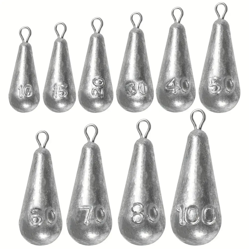 Teardrop Fishing Sinkers – Lead Weights for Bass (10 Sizes) - SS