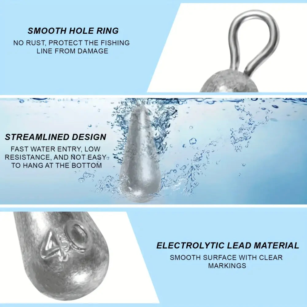 Teardrop Fishing Sinkers – Lead Weights for Bass (10 Sizes) - SS