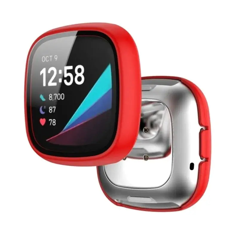Tempered Glass Case for the Fitbit Sense - Red / Fitbit Sense - TWS
