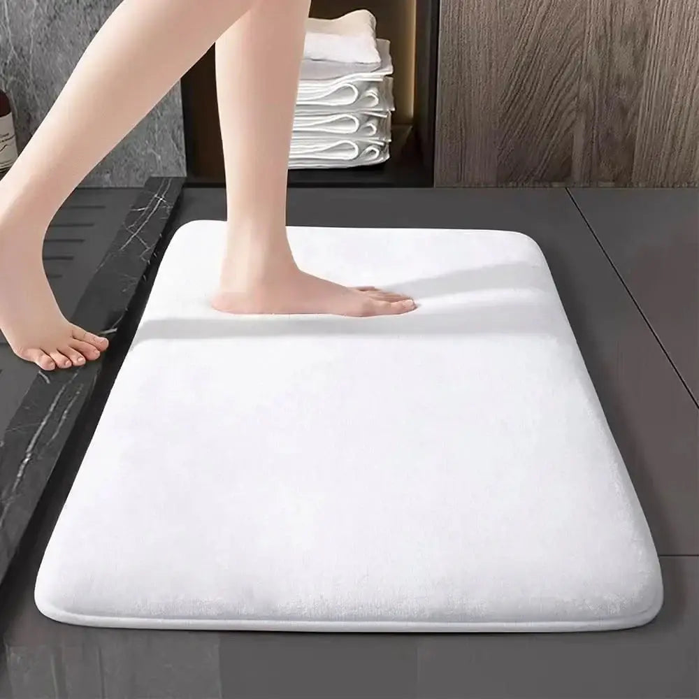 Thick Absorbent Bathroom Mat – Non-Slip Solid Colour Floor & Door Mat (5 colours available) - White / 400MMx600MM - SS