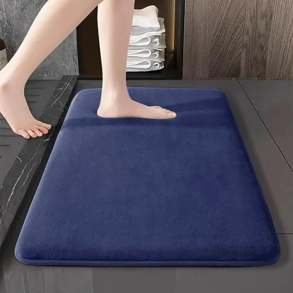 Thick Absorbent Bathroom Mat – Non-Slip Solid Colour Floor & Door Mat (5 colours available) - Blue / 500MMx800MM - SS