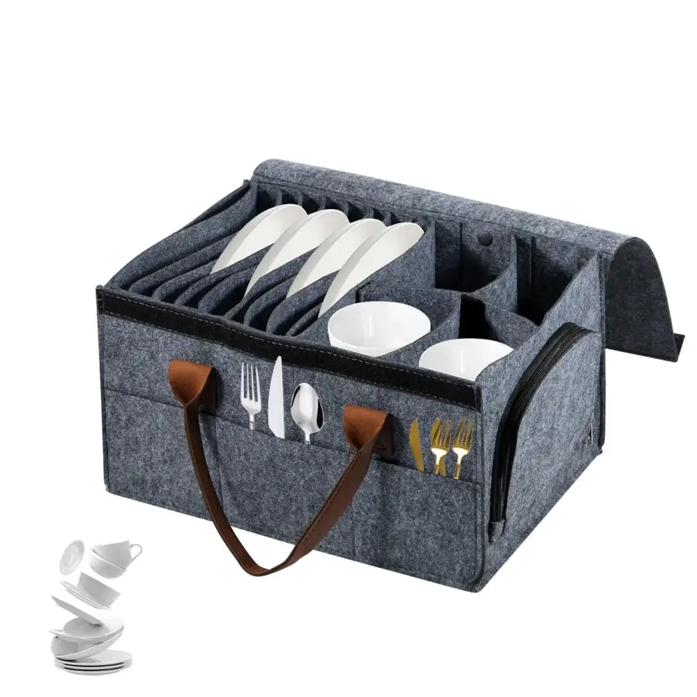Thick Felt Board Dish & Cup Storage Rack for RV - Grey / Storage Bag - SS