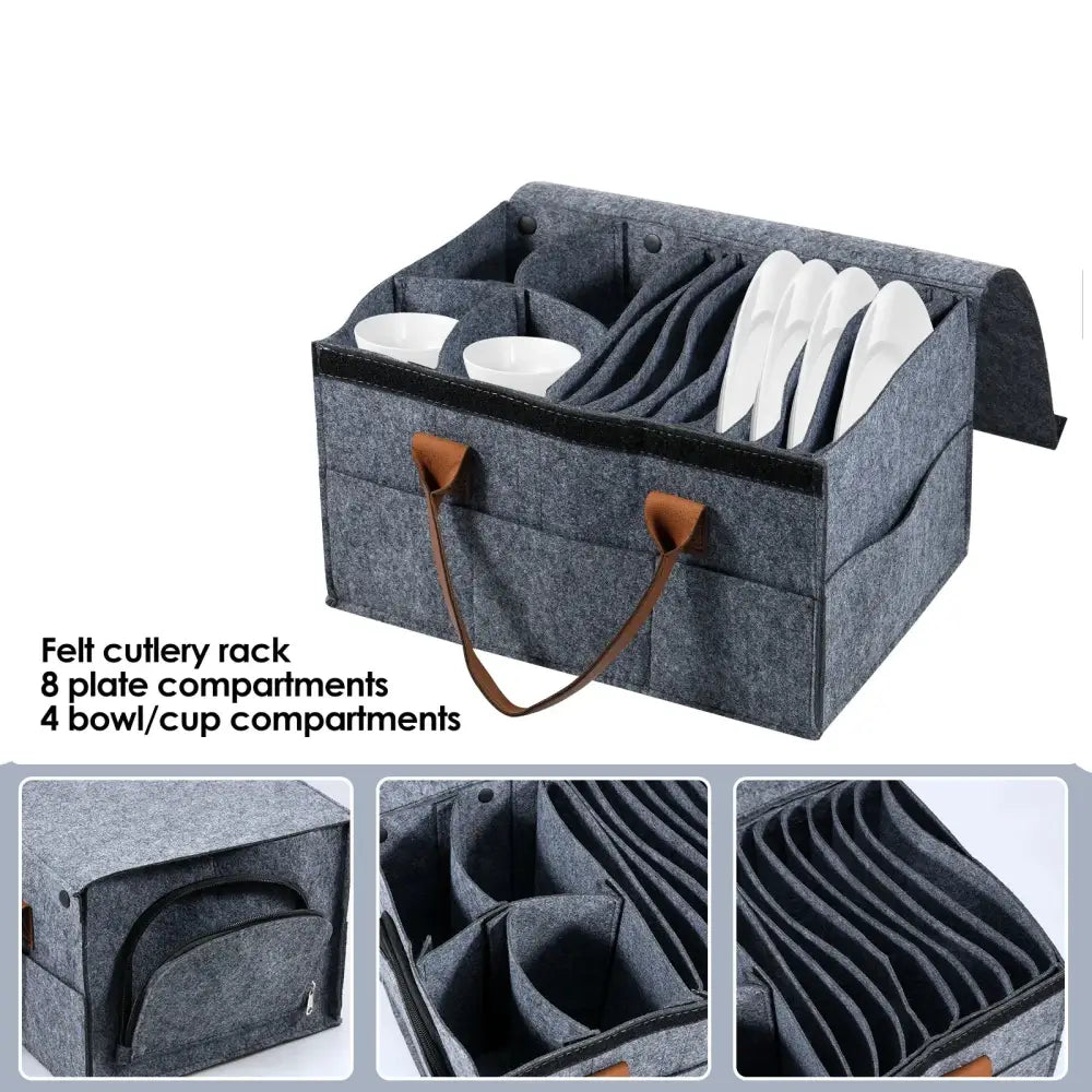 Thick Felt Board Dish & Cup Storage Rack for RV - Grey / Storage Bag - SS
