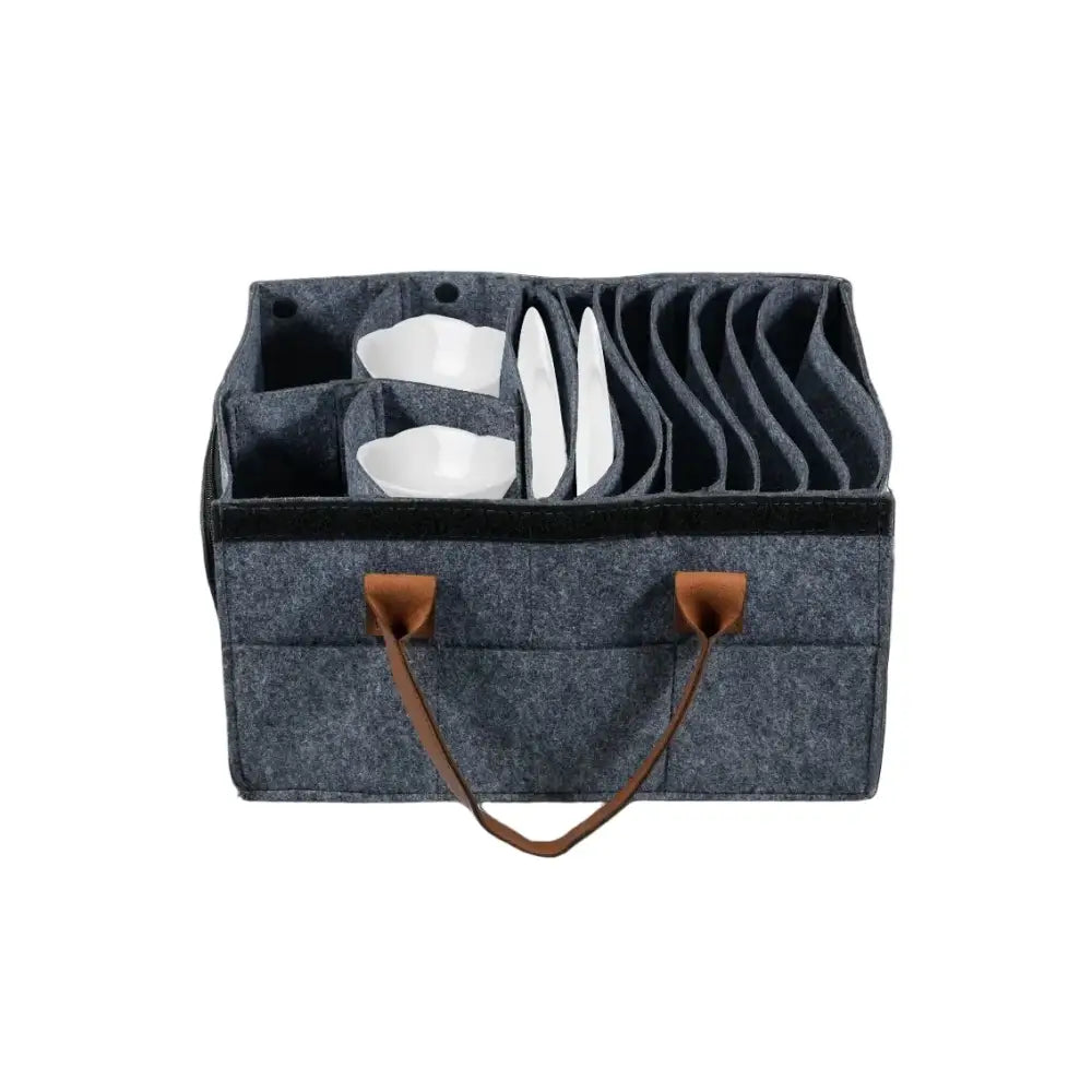 Thick Felt Board Dish & Cup Storage Rack for RV - Grey / Storage Bag - SS