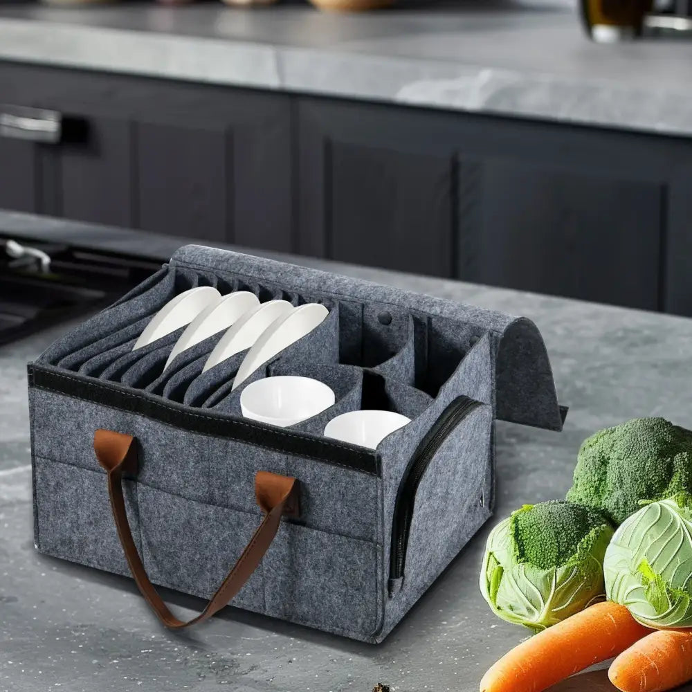 Thick Felt Board Dish & Cup Storage Rack for RV - Grey / Storage Bag - SS
