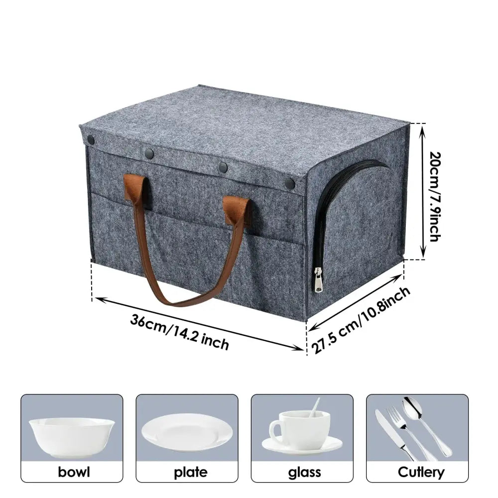 Thick Felt Board Dish & Cup Storage Rack for RV - Grey / Storage Bag - SS