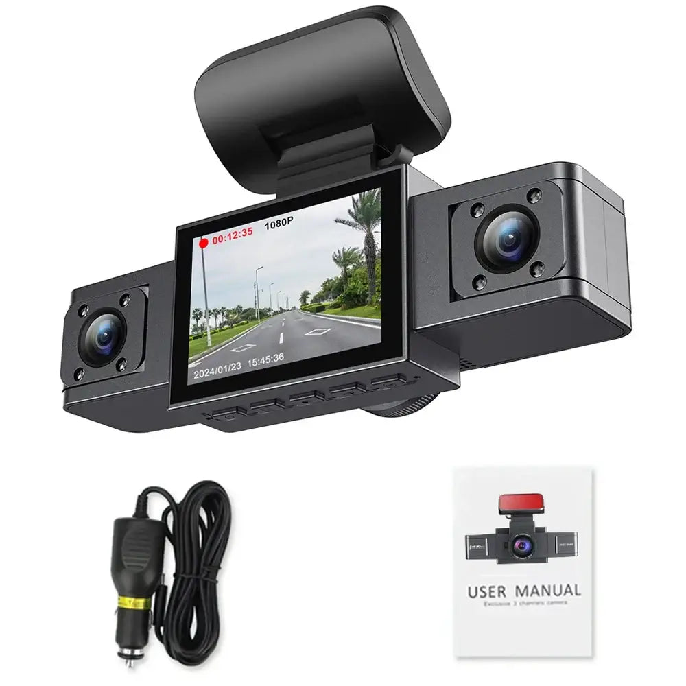 Three-Lens Car Camera with 24H Parking Monitor - 3 CH Dash Cam / 64GB SD Card / Dash Cam - HBC