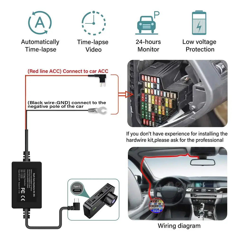 Three-Lens Car Camera with 24H Parking Monitor - HBC