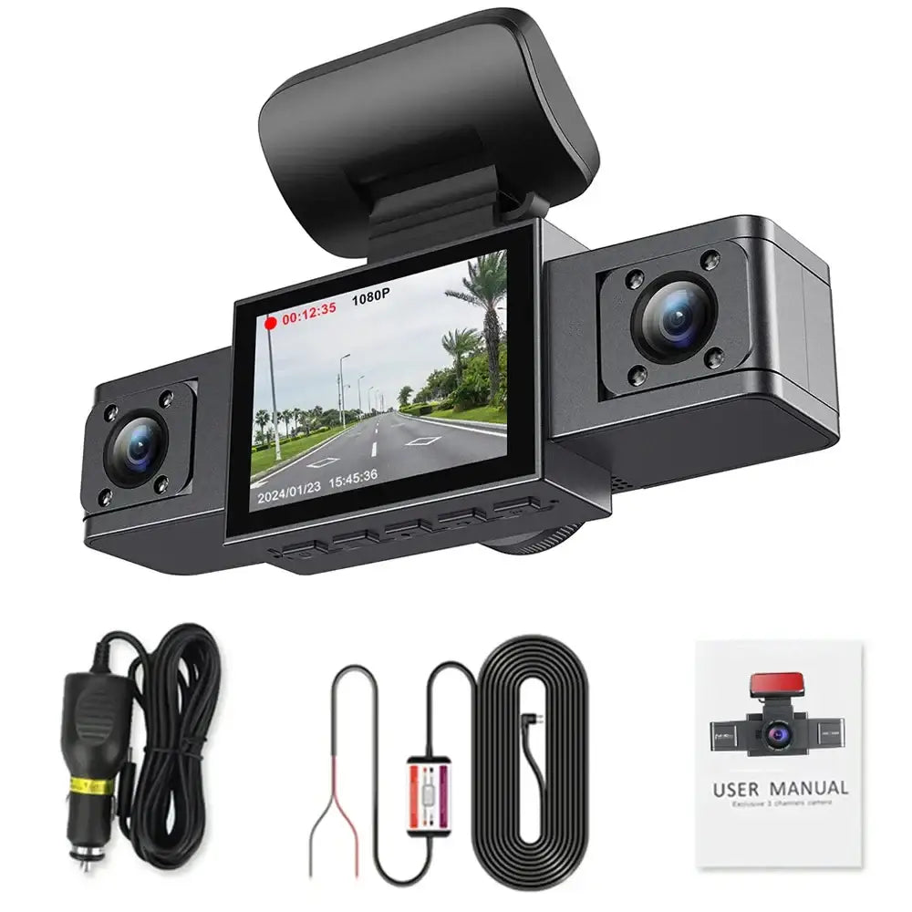 Three-Lens Car Camera with 24H Parking Monitor - 24h Parking line / 32GB SD Card / Dash Cam - HBC