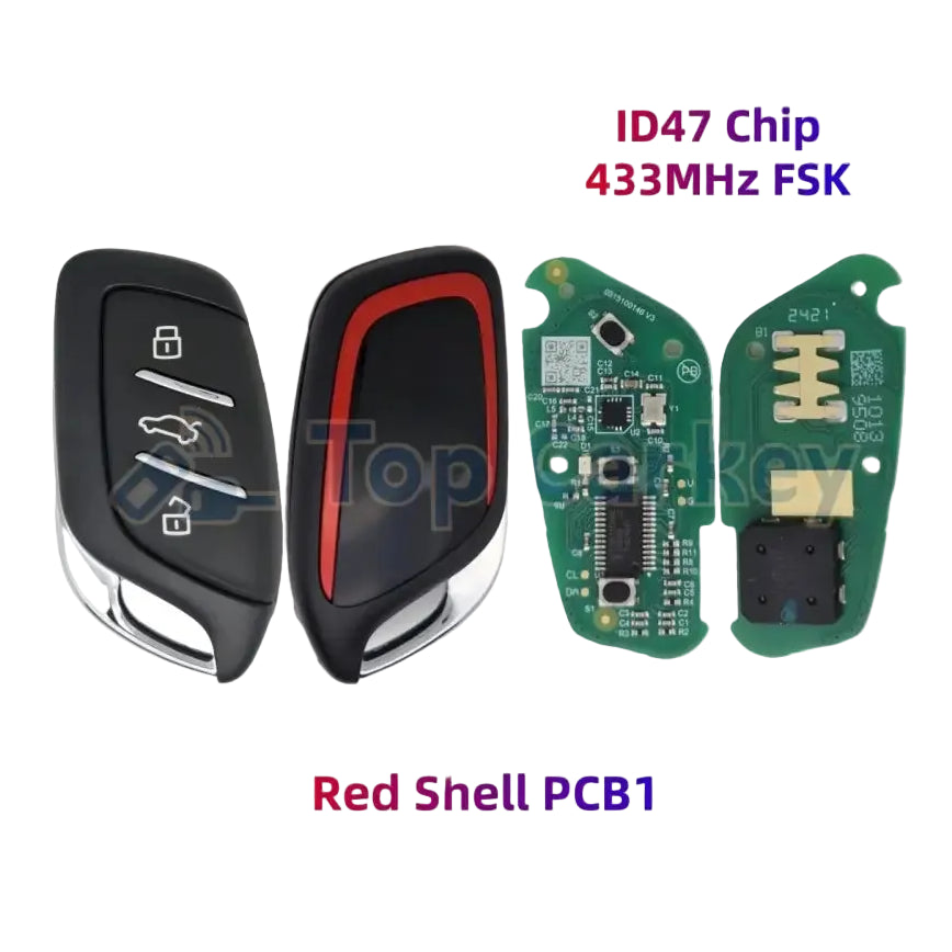 TopCarkey Original Smart Remote Key ID47 Chip 433MHz for MG6 MG5 MG4 MG ZS HS ZX GT - HS MG6 Red