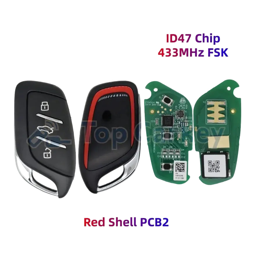 TopCarkey Original Smart Remote Key ID47 Chip 433MHz for MG6 MG5 MG4 MG ZS HS ZX GT - ZS MG5 Red