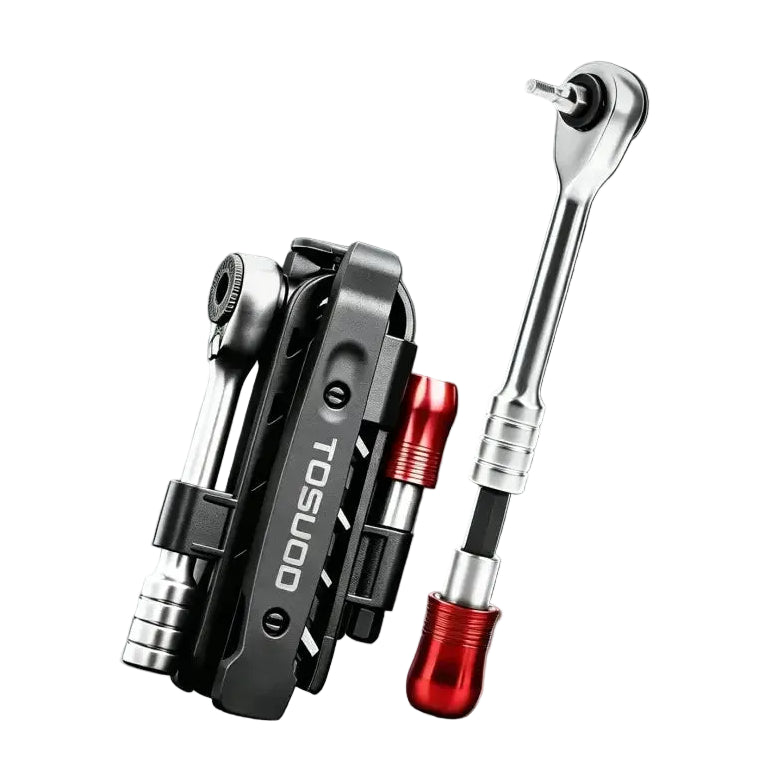 TOSUOD 1/4’’ Two-Way Ratchet Wrench Set Mini Ratchet & Quick Connect Rods Foldable Bicycle Repair Kit S2 Bits & Tire